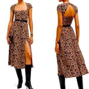 NWT Reformation Elton Abstract Animal Print Cutout Midi Dress 0, BLITZ